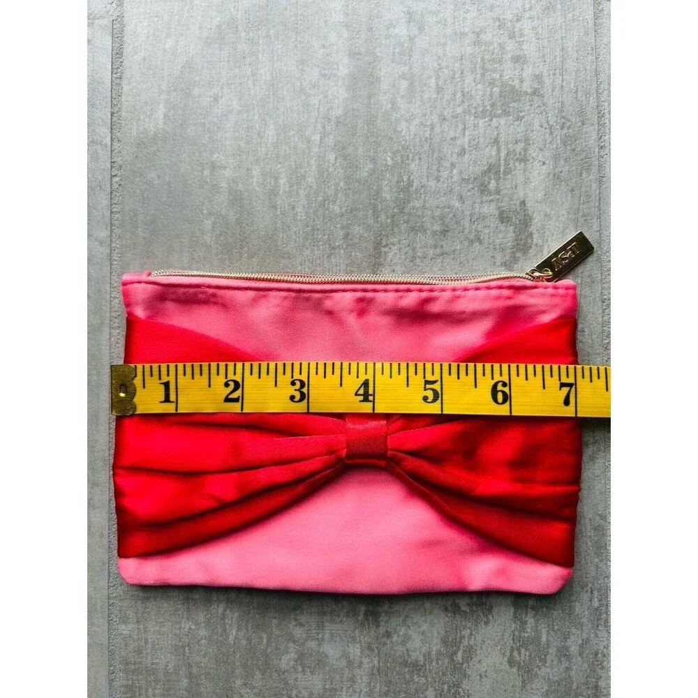 Pink Red Satin Bow Makeup Bag Pencil Case Purse Organizer NEW Zip Pouch Clutch